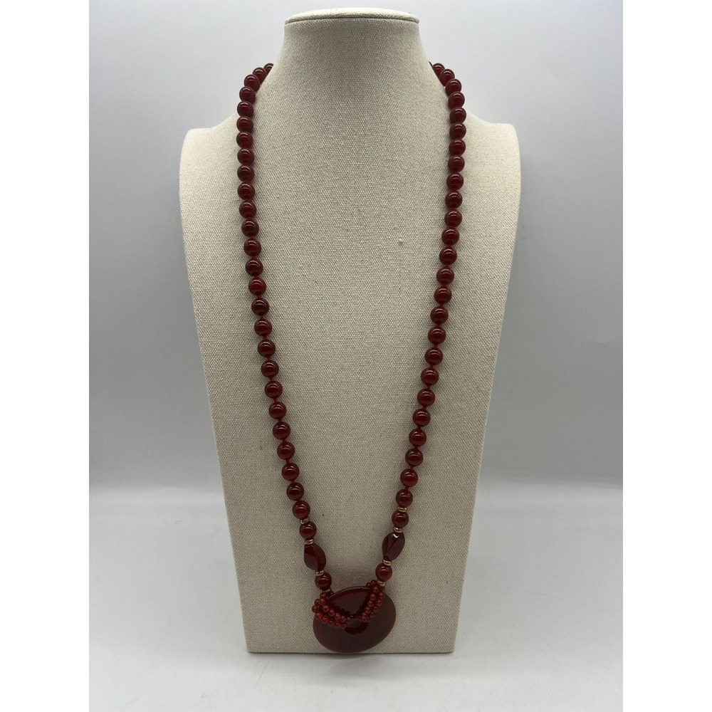 Carnelian Agate Donut Pendant Necklace Boho‎ Minimalist Statement Red Stone 18in